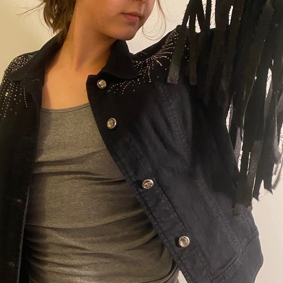 Up-cycled Vintage Jean Fringe Jacket - Picture 6 of 12